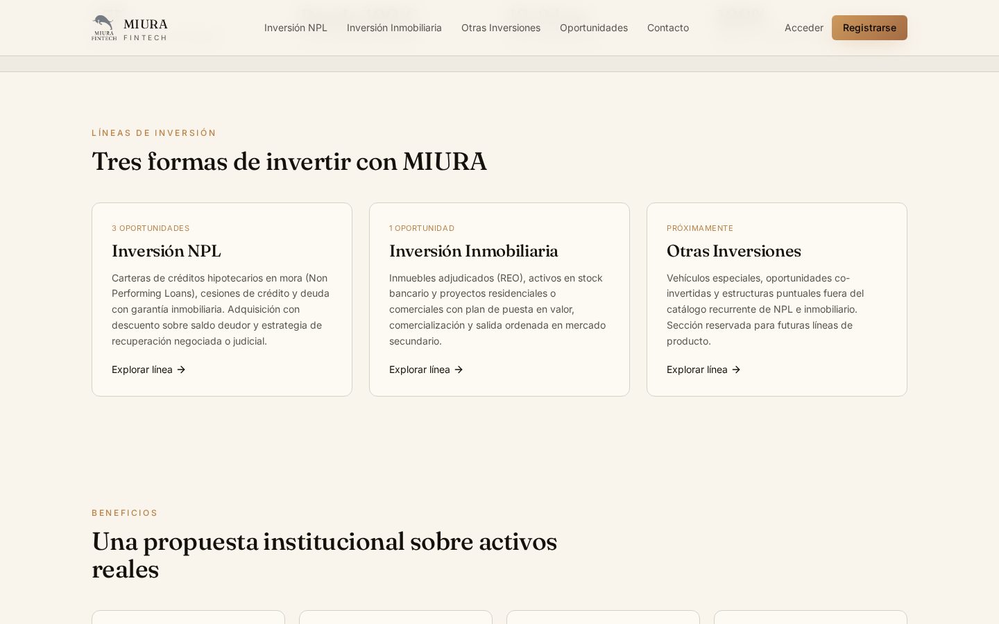Sección de soluciones financieras de MIURA