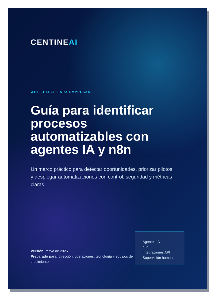 Portada del whitepaper de CENTINEAI sobre procesos automatizables con agentes IA y n8n